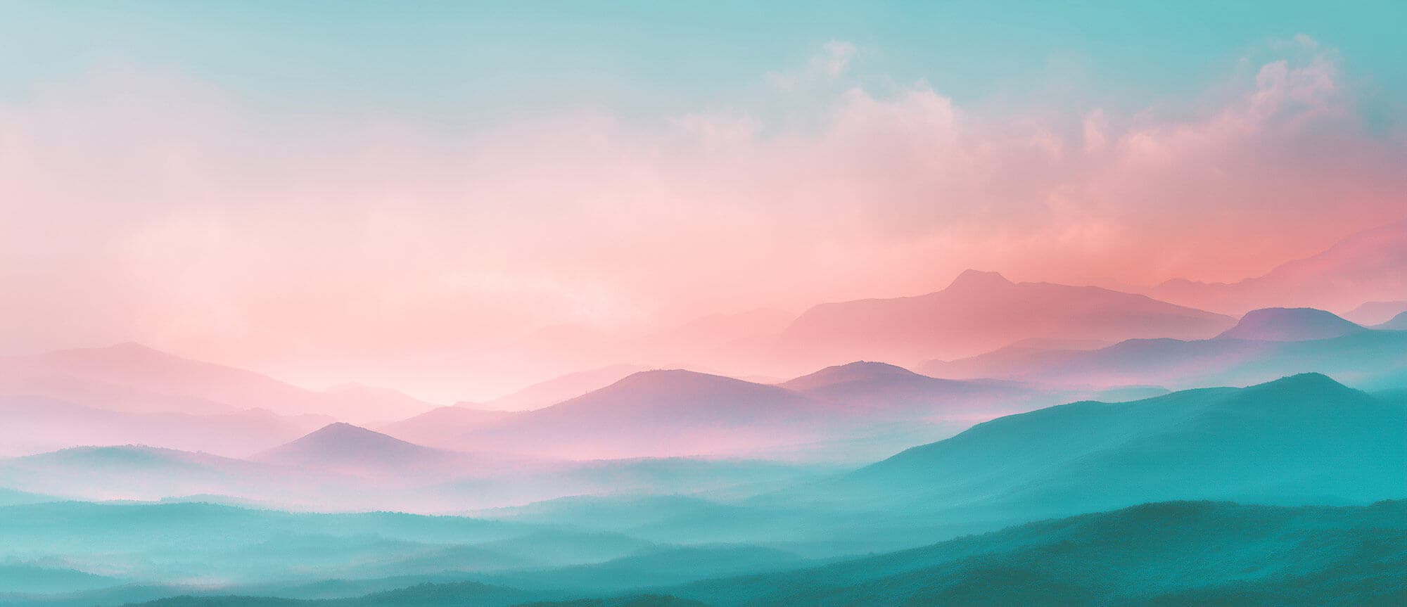 Layered mountain ridges fade into pastel mist under a pink and teal sky, the hero image for Aleta’s guide to shadow AI in family offices.